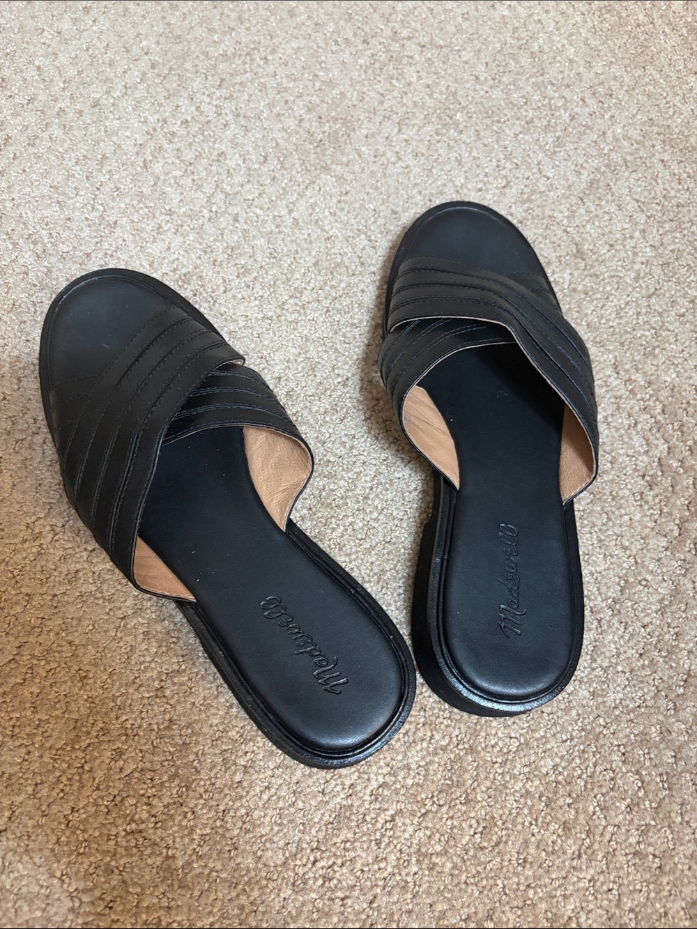 Madewell Black Leather Slide Mules size 9.5